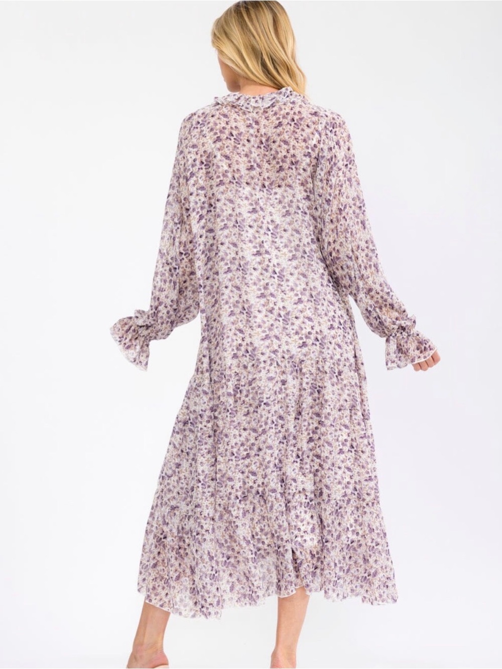 Boho Floral Tiered Midi Dress in Lilac 💜 ☮️ - Picture 3 of 3
